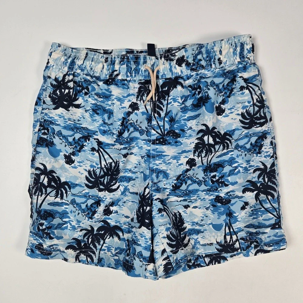 Janie and‎ Jack Swim Trunks Boys 10 Blue Tropical Palm Tree Print Beach Shorts